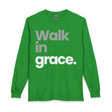 Walk in Grace Long Sleeve T-shirt in Black, Green, Navy & Red