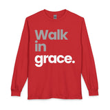 Walk in Grace Long Sleeve T-shirt in Black, Green, Navy & Red