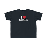 I Love Grace Toddler T-Shirt in Black, Red, Heather, & Green