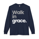 Walk in Grace Long Sleeve T-shirt in Black, Green, Navy & Red